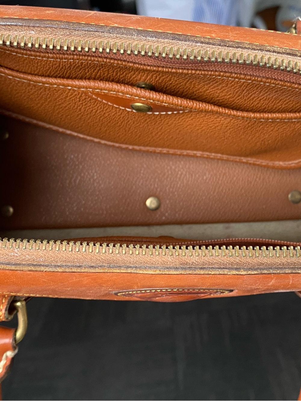 Dooney & Bourke Leather Gladstone Cream and Tan Satchel - Picture 11 of 16
